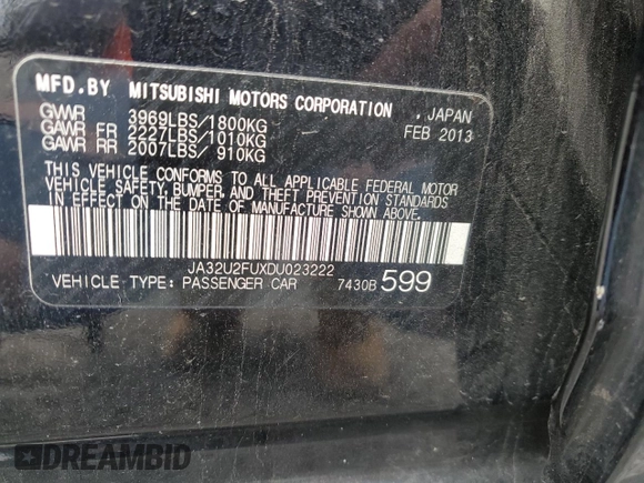 2013 Mitsubishi Lancer ES with VIN JA32U2FUXDU023222, listed as a Copart auction lot 78812154 with 145,962 mi miles and Clean Title. Bid and sale history available at DreamBid. Image 12.