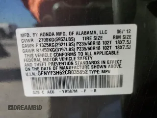 2012 Honda Pilot EX-L z VIN 5FNYF3H62CB035852, wystawiony jako Copart lot #79508734 z przebiegiem 175 391 mil mil oraz Szkoda całkowita • Salvage title. Historia ofert i sprzedaży dostępna na DreamBid. Obrazek 13.