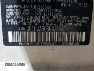 2024 Subaru Impreza z VIN JF1GUABC8R8244872, wystawiony jako Copart lot #58072635 z przebiegiem 6 341 mil mil oraz Szkoda całkowita • Salvage title. Historia ofert i sprzedaży dostępna na DreamBid. Obrazek 12.