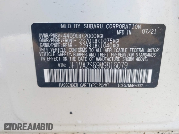 2021 Subaru WRX STI z VIN JF1VA2S69M9816079, wystawiony jako IAAI lot #42453417 z przebiegiem 19 481 mil mil oraz . Historia ofert i sprzedaży dostępna na DreamBid. Obrazek 9.