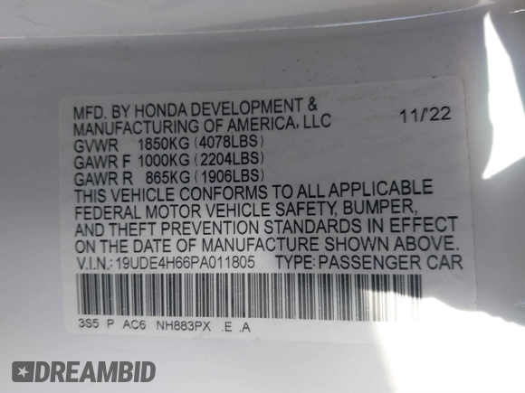2023 Acura Integra Technology with VIN 19UDE4H66PA011805, listed as a IAAI auction lot 41816464 with 32,753 mi miles and . Bid and sale history available at DreamBid. Image 9.