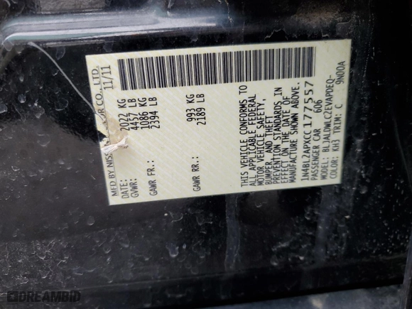 2012 Nissan Altima 3.5 SR with VIN 1N4BL2APXCC177557, listed as a Copart auction lot 47844825 with 185,809 mi miles and Salvage Title. Bid and sale history available at carsss.com. Image 12.