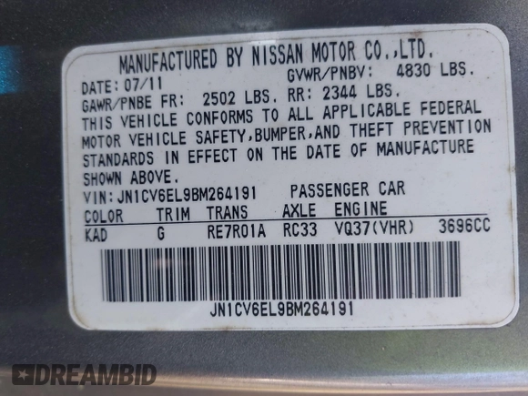 2011 Infiniti G37 x with VIN JN1CV6EL9BM264191, listed as a IAAI auction lot 42194997 with 197,337 mi miles and . Bid and sale history available at carsss.com. Image 9.