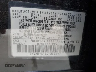 2016 Nissan Sentra SV with VIN 3N1AB7AP3GY312397, listed as a Copart auction lot 52536335 with 115,164 mi miles and Salvage Title. Bid and sale history available at DreamBid. Image 12.