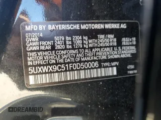 2015 BMW X3 xDrive28i with VIN 5UXWX9C51F0D50006, listed as a Copart auction lot 55312035 with 158,404 mi miles and Clean Title. Bid and sale history available at DreamBid. Image 12.