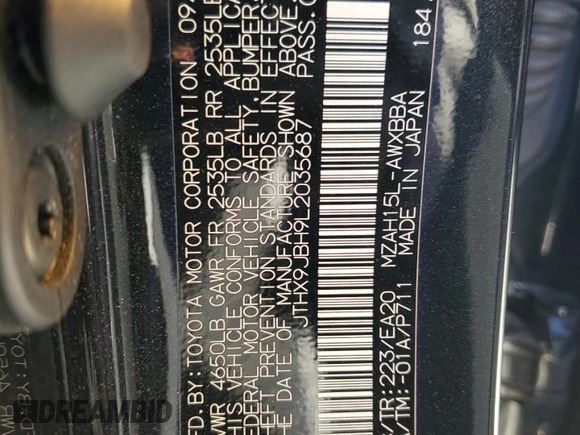 2020 Lexus UX with VIN JTHX9JBH9L2035687, listed as a Copart auction lot 71314652 with 43,542 mi miles. Bid and sale history available at carsss.com. Image 13.