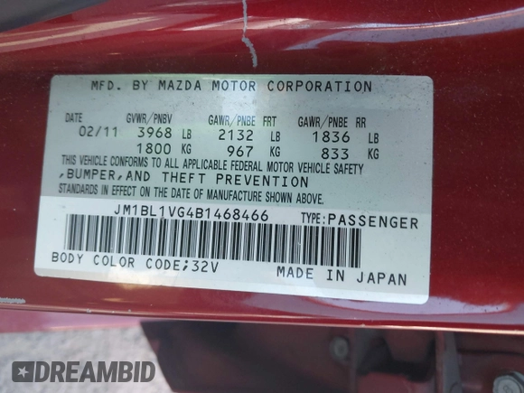 2011 Mazda Mazda3 i Touring with VIN JM1BL1VG4B1468466, listed as a IAAI auction lot 42099326 with 165,821 mi miles. Bid and sale history available at carsss.com. Image 9.