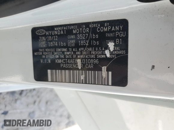 2013 Hyundai Accent GLS with VIN KMHCT4AE8DU310896, listed as a Copart auction lot 53706065 with 247,731 mi miles and Salvage Title. Bid and sale history available at carsss.com. Image 12.