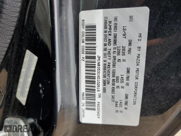 1999 Mazda MX-5 Miata with VIN JM1NB3531X0102616, listed as a Copart auction lot 59779415 with 194,494 mi miles and Salvage title. Bid and sale history available at DreamBid. Image 12.