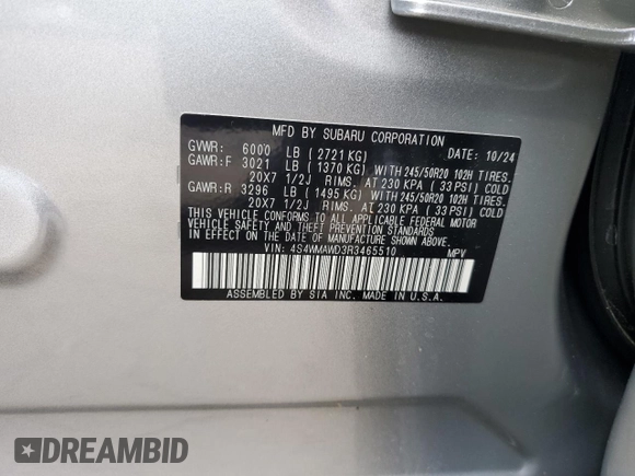 2024 Subaru Ascent Touring с VIN 4S4WMAWD3R3465510, выставлен на аукционе Copart как лот 59956735 с пробегом 5 168 миль миль и Списание • Salvage title. История ставок и продаж доступна на DreamBid. Изображение 13.