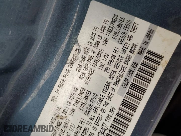 2014 Mazda CX-9 Sport with VIN JM3TB2BA7E0434407, listed as a Copart auction lot 45029515 with 117,200 mi miles and Salvage title. Bid and sale history available at DreamBid. Image 15.