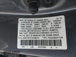 2018 Honda Civic LX with VIN 2HGFC2F57JH546731, listed as a IAAI auction lot 41979976 with 137,531 mi miles. Bid and sale history available at carsss.com. Image 9.