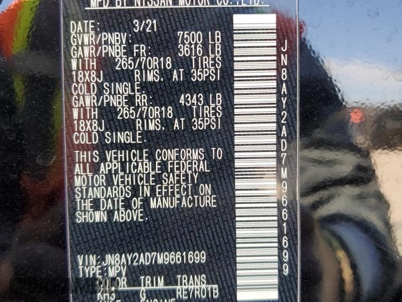 2021 Nissan Armada SV z VIN JN8AY2AD7M9661699, wystawiony jako Copart lot #47533705 z przebiegiem 88 535 mil mil oraz Szkoda całkowita • Salvage title. Historia ofert i sprzedaży dostępna na DreamBid. Obrazek 15.