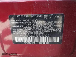 2014 Subaru Forester 2.5i Premium with VIN JF2SJAEC7EH540552, listed as a IAAI auction lot 42032556 with 167,754 mi miles. Bid and sale history available at carsss.com. Image 9.