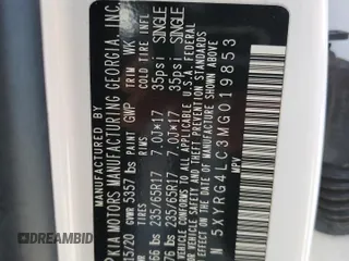 2021 Kia Sorento LX with VIN 5XYRG4LC3MG019853, listed as a Copart auction lot 48263335 with 57,107 mi miles and Salvage Title. Bid and sale history available at carsss.com. Image 15.