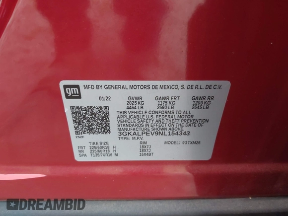 2022 GMC Terrain SLT with VIN 3GKALPEV9NL154343, listed as a IAAI auction lot 42066846 with 28,854 mi miles and . Bid and sale history available at DreamBid. Image 9.