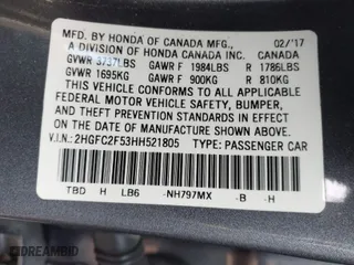 2017 Honda Civic Sedan LX with VIN 2HGFC2F53HH521805, listed as a IAAI auction lot 41911252 with 102,655 mi miles. Bid and sale history available at carsss.com. Image 9.