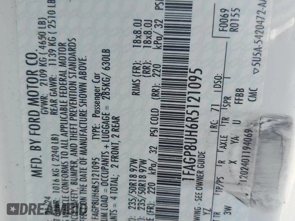 2024 Ford Mustang EcoBoost z VIN 1FAGP8UH6R5121095, wystawiony jako Copart lot #53494795 z przebiegiem 23 521 mil mil oraz Nie do naprawy • Non repairable. Historia ofert i sprzedaży dostępna na DreamBid. Obrazek 13.