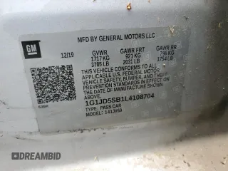 2020 Chevrolet Sonic LT with VIN 1G1JD5SB1L4108704, listed as a Copart auction lot 54554725 with 58,900 mi miles and Salvage title. Bid and sale history available at DreamBid. Image 12.