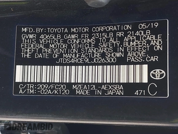 2020 Toyota Corolla SE with VIN JTDS4RCE9LJ026300, listed as a IAAI auction lot 42027274 with 112,829 mi miles. Bid and sale history available at carsss.com. Image 9.