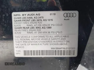 2018 Audi Q5 Premium Plus with VIN WA1BNAFY6J2121323, listed as a IAAI auction lot 42716479 with 114,173 mi miles and . Bid and sale history available at DreamBid. Image 9.