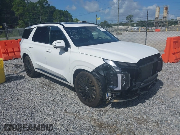 2024 Hyundai Palisade Calligraphy z VIN KM8R7DGE0RU707225, wystawiony jako IAAI lot #42509216 z przebiegiem 34 594 mil mil oraz . Historia ofert i sprzedaży dostępna na DreamBid. Obrazek 1.