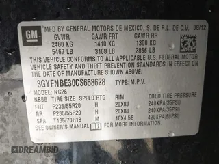 2012 Cadillac SRX Performance Collection with VIN 3GYFNBE30CS658628, listed as a IAAI auction lot 41968266 with 113,810 mi miles. Bid and sale history available at carsss.com. Image 9.