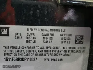 2013 Chevrolet Malibu ECO with VIN 1G11F5RR3DF110537, listed as a Copart auction lot 48251915 with 125,938 mi miles and Salvage Title. Bid and sale history available at carsss.com. Image 12.