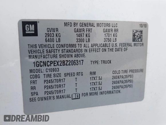 2011 Chevrolet Silverado 1500 Work Truck with VIN 1GCNCPEX2BZ206317, listed as a IAAI auction lot 42083621 with 191,284 mi miles and . Bid and sale history available at DreamBid. Image 9.