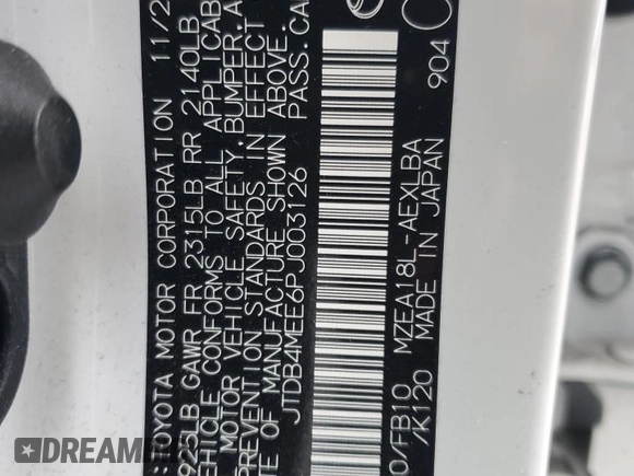 2023 Toyota Corolla LE z VIN JTDB4MEE6PJ003126, wystawiony jako Copart lot #44764655 z przebiegiem 23 867 mil mil oraz Szkoda całkowita • Salvage title. Historia ofert i sprzedaży dostępna na DreamBid. Obrazek 12.