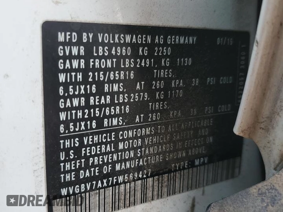 2015 Volkswagen Tiguan S z VIN WVGBV7AX7FW569427, wystawiony jako Copart lot #42190605 z przebiegiem 102 354 mil mil oraz Szkoda całkowita • Salvage title. Historia ofert i sprzedaży dostępna na DreamBid. Obrazek 15.
