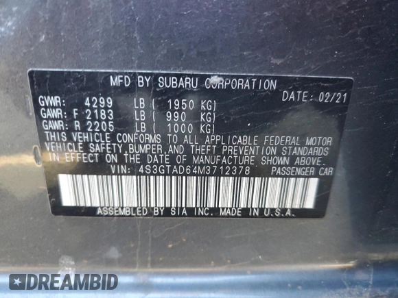 2021 Subaru Impreza Premium z VIN 4S3GTAD64M3712378, wystawiony jako Copart lot #52405735 z przebiegiem 98 077 mil mil oraz Szkoda całkowita • Salvage title. Historia ofert i sprzedaży dostępna na DreamBid. Obrazek 13.