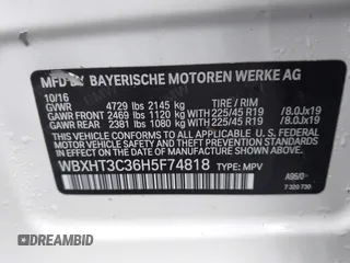 2017 BMW X1 xDrive28i with VIN WBXHT3C36H5F74818, listed as a IAAI auction lot 41853836 with 71,735 mi miles and . Bid and sale history available at DreamBid. Image 9.