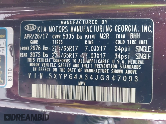 2018 Kia Sorento LX with VIN 5XYPG4A34JG347093, listed as a IAAI auction lot 41809115 with 106,494 mi miles. Bid and sale history available at carsss.com. Image 9.