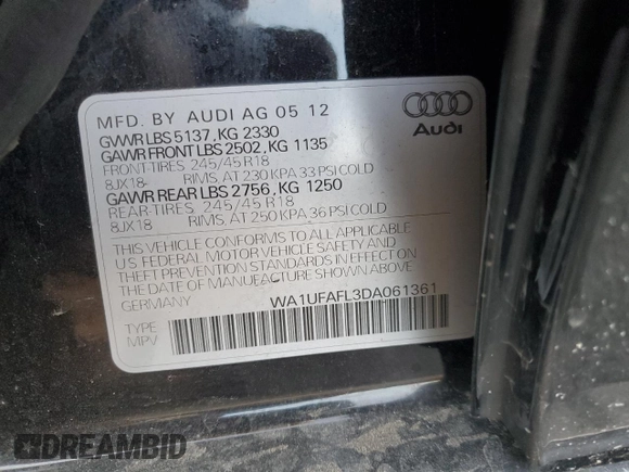 2013 Audi allroad Premium Plus with VIN WA1UFAFL3DA061361, listed as a Copart auction lot 77374084 with 125,874 mi miles and Salvage Title. Bid and sale history available at carsss.com. Image 14.