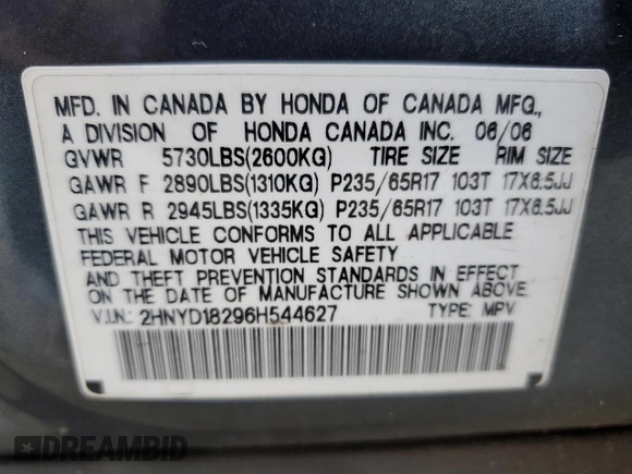 2006 Acura MDX with VIN 2HNYD18296H544627, listed as a Copart auction lot 41906985 with 150,571 mi miles and Salvage Title. Bid and sale history available at carsss.com. Image 12.