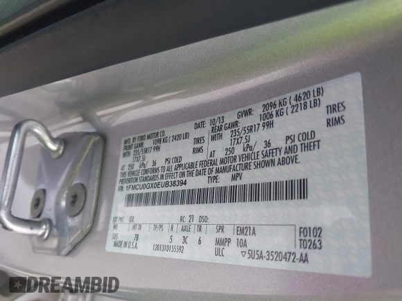 2014 Ford Escape SE с VIN 1FMCU0GX0EUB38394, выставлен на аукционе IAAI как лот 42470298 с пробегом 136 824 миль миль и . История ставок и продаж доступна на DreamBid. Изображение 9.