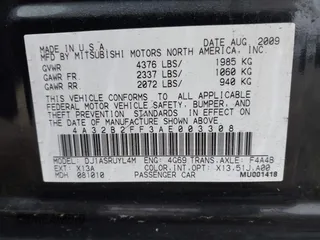 2010 Mitsubishi Galant FE with VIN 4A32B2FF3AE003308, listed as a IAAI auction lot 41927793 with 999,999 mi miles. Bid and sale history available at carsss.com. Image 9.