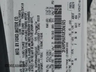 2010 Ford Fusion SE z VIN 3FAHP0HA9AR306505, wystawiony jako Copart lot #55057295 z przebiegiem 214 141 mil mil oraz Nie do naprawy • Non repairable. Historia ofert i sprzedaży dostępna na DreamBid. Obrazek 13.