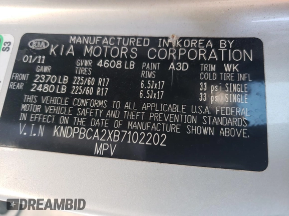 2011 Kia Sportage LX z VIN KNDPBCA2XB7102202, wystawiony jako Copart lot #55606785 z przebiegiem 84 311 mil mil oraz Szkoda całkowita • Salvage title. Historia ofert i sprzedaży dostępna na DreamBid. Obrazek 13.