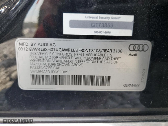 2013 Audi A8 L 6.3L with VIN WAUR4AFD1DN010893, listed as a Copart auction lot 78379394 with 115,085 mi miles and Salvage Title. Bid and sale history available at carsss.com. Image 15.