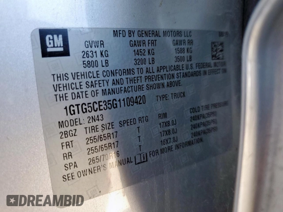 2016 GMC Canyon 2WD SLE with VIN 1GTG5CE35G1109420, listed as a Copart auction lot 51968455 with 117,974 mi miles and Salvage Title. Bid and sale history available at carsss.com. Image 12.