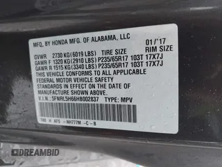 2017 Honda Odyssey EX-L с VIN 5FNRL5H66HB002837, выставлен на аукционе IAAI как лот 42244346 с пробегом 105 407 миль миль и . История ставок и продаж доступна на DreamBid. Изображение 9.