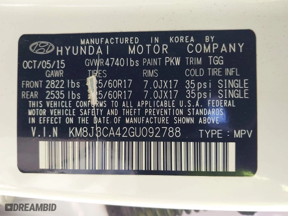 2016 Hyundai Tucson SE with VIN KM8J3CA42GU092788, listed as a IAAI auction lot 41297860 with 98,380 mi miles. Bid and sale history available at carsss.com. Image 9.