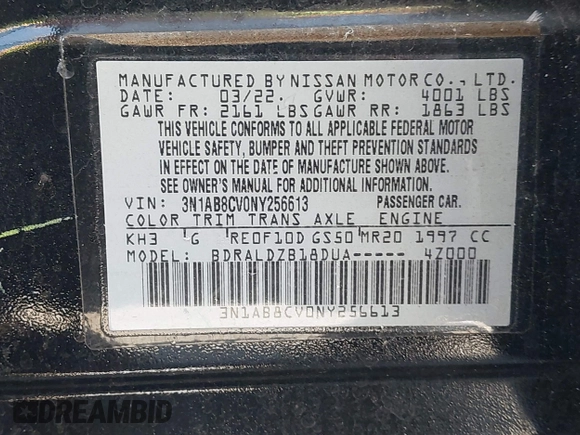 2022 Nissan Sentra SV z VIN 3N1AB8CV0NY256613, wystawiony jako IAAI lot #42440347 z przebiegiem 65 030 mil mil oraz . Historia ofert i sprzedaży dostępna na DreamBid. Obrazek 9.