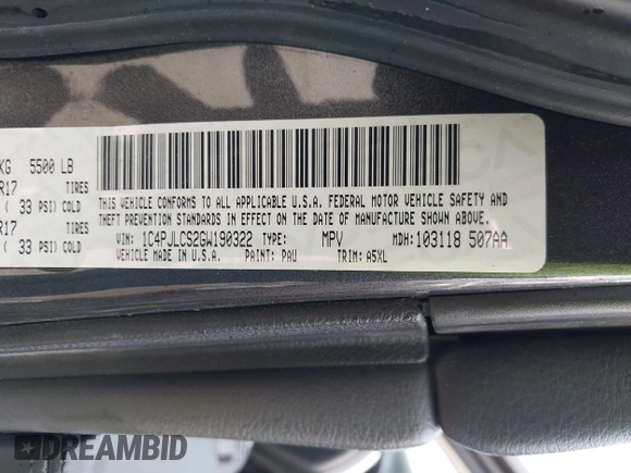 2016 Jeep Cherokee Latitude with VIN 1C4PJLCS2GW190322, listed as a IAAI auction lot 41290901 with 118,513 mi miles. Bid and sale history available at carsss.com. Image 9.