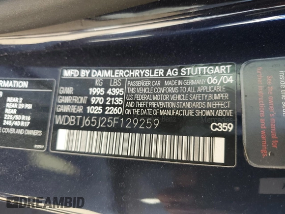 2005 Mercedes-Benz CLK 320 z VIN WDBTJ65J25F129259, wystawiony jako Copart lot #83461304 z przebiegiem Nie podano mil oraz Szkoda całkowita • Salvage title. Historia ofert i sprzedaży dostępna na DreamBid. Obrazek 14.