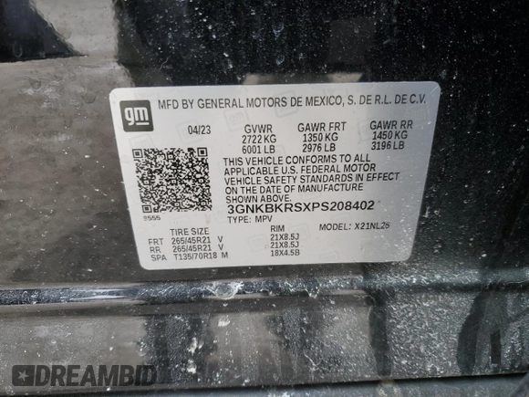 2023 Chevrolet Blazer RS with VIN 3GNKBKRSXPS208402, listed as a Copart auction lot 45949245 with 15,301 mi miles and Salvage title. Bid and sale history available at DreamBid. Image 15.
