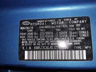2020 Hyundai Tucson SEL z VIN KM8J3CAL4LU192330, wystawiony jako IAAI lot #41915238 z przebiegiem 53 472 mil mil oraz . Historia ofert i sprzedaży dostępna na DreamBid. Obrazek 9.