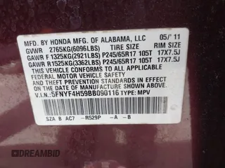 2011 Honda Pilot EX-L with VIN 5FNYF4H59BB090116, listed as a IAAI auction lot 42048811 with 158,857 mi miles and . Bid and sale history available at carsss.com. Image 9.